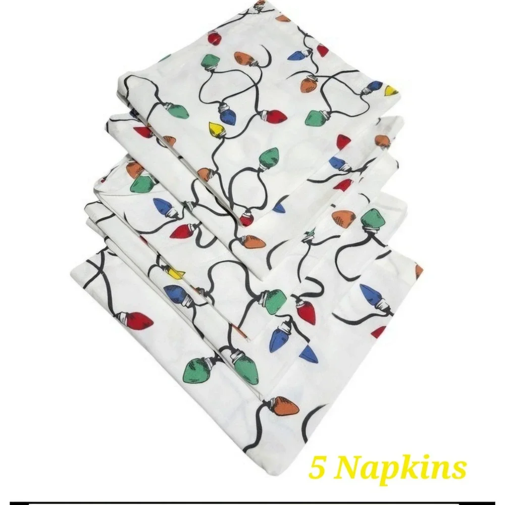Pottery Barn Christmas Holiday Light String Cork Placemats & Napkins Set of 5‎